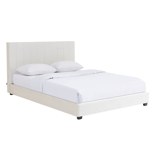 Lit adulte 160x200 cm avec tête de lit capitonnée en velours beige - William