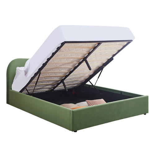 Lit coffre adulte 140x190 cm avec tête le lit matelassée en velours vert clair - Suzon