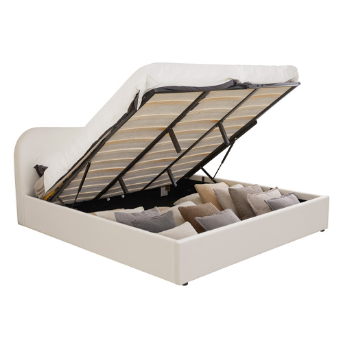 Lit coffre adulte 180x200 cm avec tête le lit matelassée en velours beige - Suzon