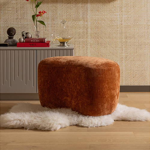 Pouf modulable en tissu chenille orange - Popular