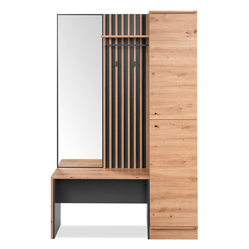 Vestiaire 2 portes avec miroir effet chêne et gris anthracite 122 cm - Flavia