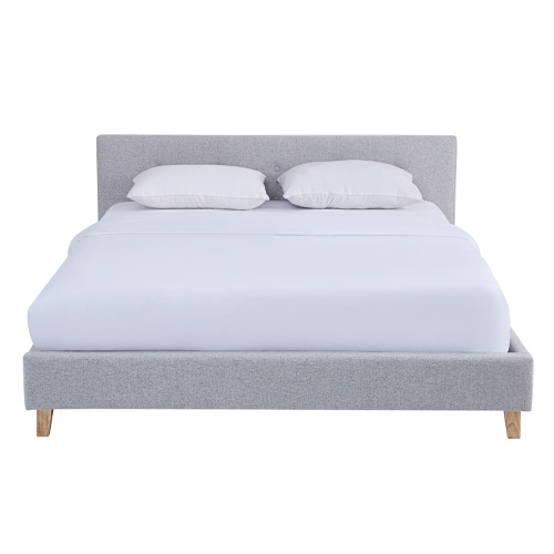 Lit adulte 160x200 cm avec tête de lit capitonnée en tissu gris chiné - Milo