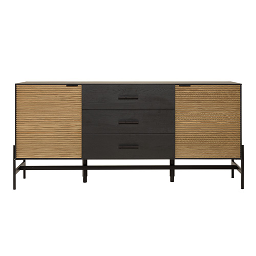 Buffet 3 tiroirs 2 portes en pin pieds métal 165 cm - Charlie