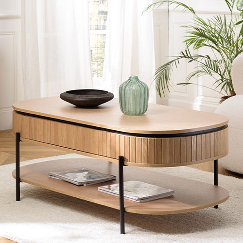 Table basse ovale 121 cm en bois rainuré - Charlie
