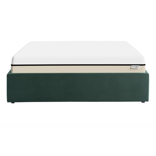 Ensemble lit coffre 140x190 en velours vert Handy + Matelas Hybride à ressorts ensachés et mémoire de forme - Spring Elite