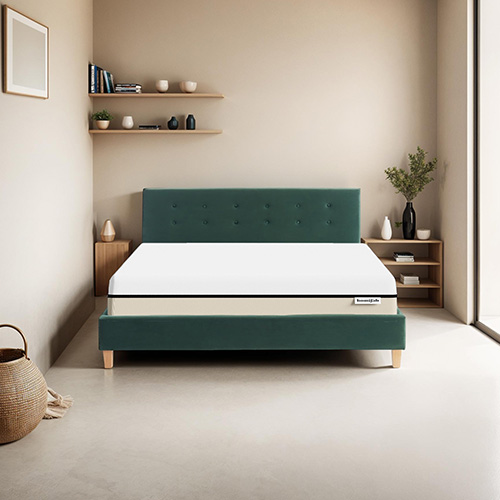 Ensemble lit 160x200 en velours vert bouteille Milo + Matelas Hybride à ressorts ensachés et mémoire de forme - Spring Elite