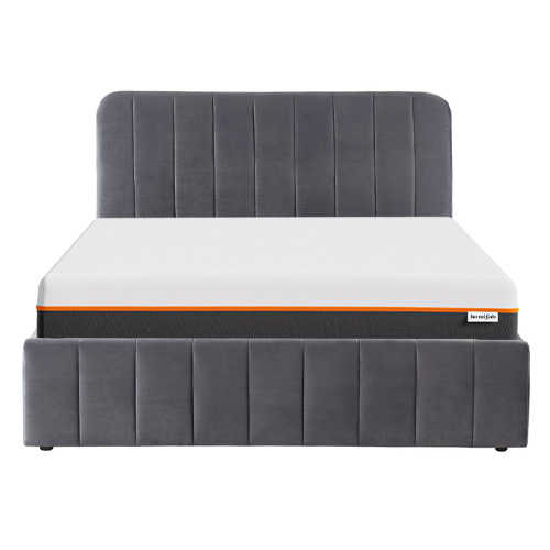 Ensemble lit coffre 140x190 en velours gris anthracite Ava + Matelas mousse gel mémoire de forme, double confort - Dual Confort