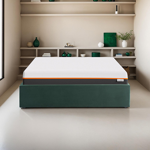 Ensemble lit coffre 140x190 en velours vert Handy + Matelas mousse gel à mémoire de forme, double confort - Dual Confort