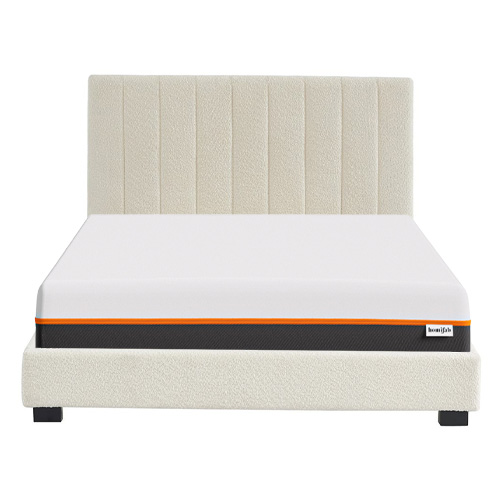 Ensemble lit 140x190 en tissu bouclé écru - William + Matelas mousse gel à mémoire de forme, double confort - Dual Confort