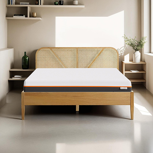 Ensemble lit 160x200 en bois et cannage Leonie + Matelas mousse gel à mémoire de forme, double confort - Dual Confort