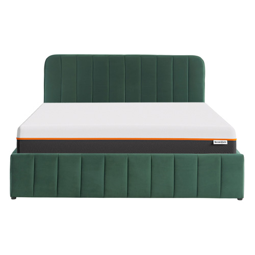 Ensemble lit coffre 160x200 en velours vert Ava + Matelas mousse gel à mémoire de forme, double confort - Dual Confort