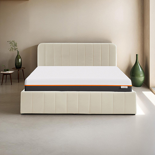 Ensemble lit coffre 160x200 en velours beige Ava + Matelas mousse gel à mémoire de forme, double confort - Dual Confort