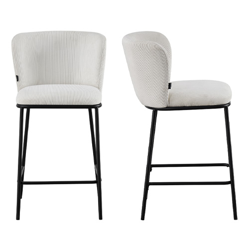 Lot de 2 tabourets de bar en velours côtelé beige - Toma