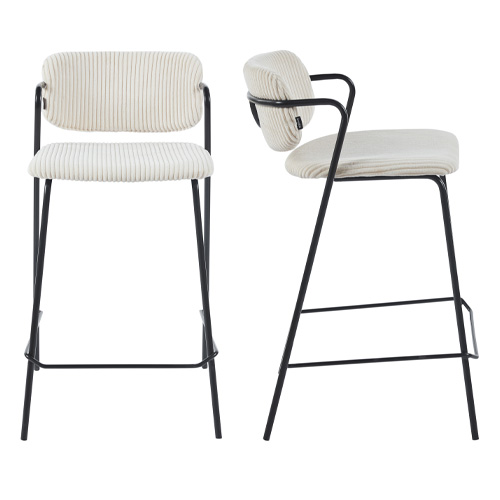 Lot de 2 tabourets de bar en velours côtelé beige - Jones