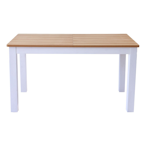 Table à manger extensible effet bois, piètement blanc 140/180 cm - Lexi