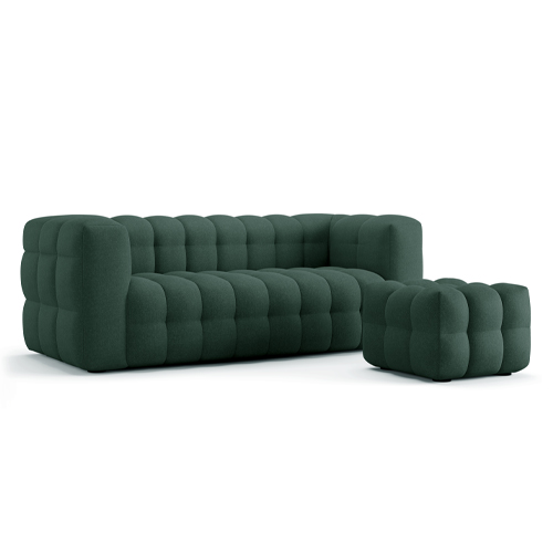 Ensemble Canapé capitonné 3 places + Pouf en tissu chenille vert - Cester