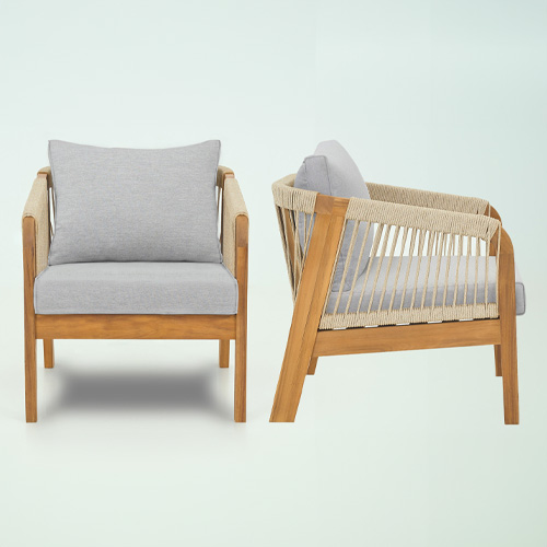 Lot de 2 fauteuils de jardin en bois FSC - coussins gris chiné - Symi
