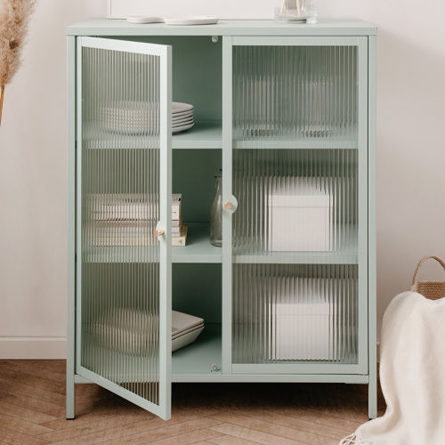 Buffet haut 2 portes vitrées vert menthe - Mick