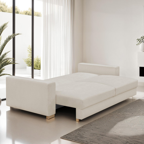 Canapé convertible 3 places en tissu chenille beige - Robin