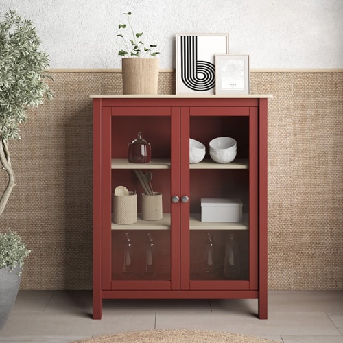 Vaisselier 2 portes en bois massif Rouge 110 cm - Macha