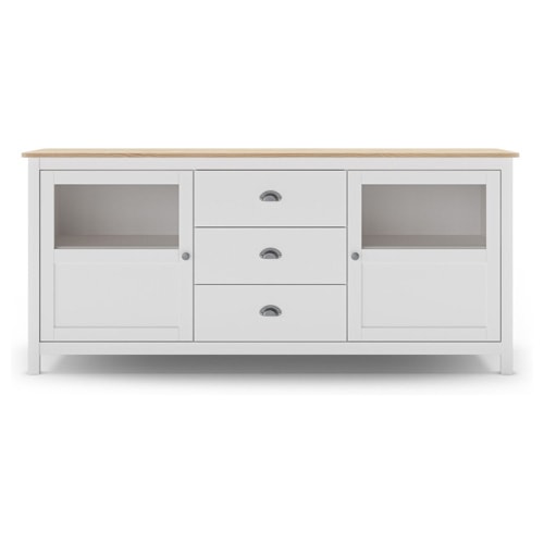 Buffet 2 portes 3 tiroirs en bois massif blanc 180 cm - Macha