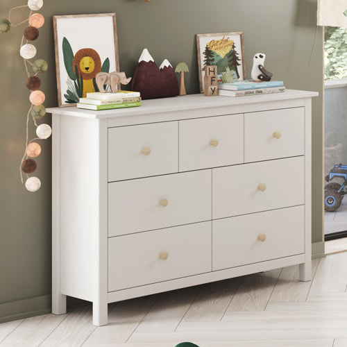 Commode enfant 7 tiroirs en bois massif blanc 110 cm - Melvin