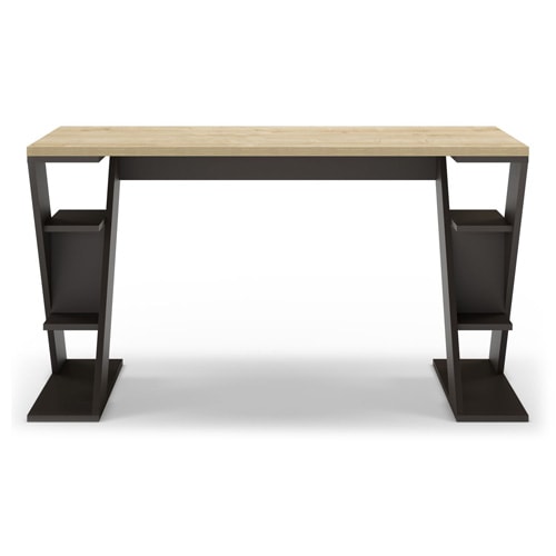 Bureau effet chêne avec piètement noir en bois massif 137 cm - Milan