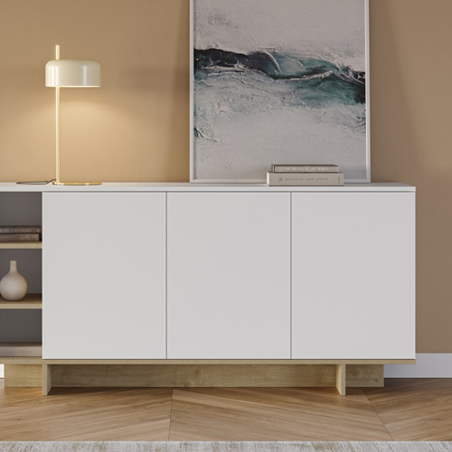 Buffet 3 portes blanc et décor chêne 170 cm - Alicia