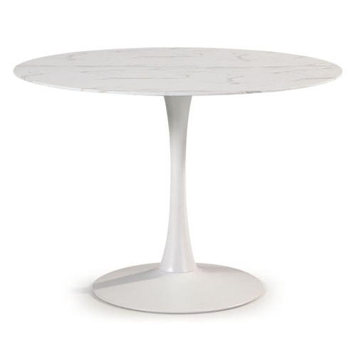 Table à manger ronde effet marbre blanc Ø110xH75 cm - Prima