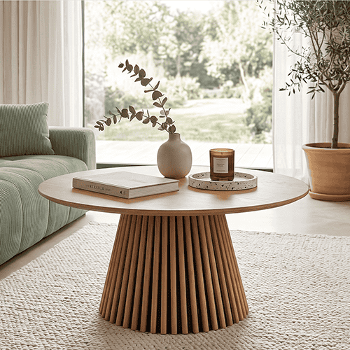 Table basse ronde en bois piètement cannelé - 80 cm - Ada