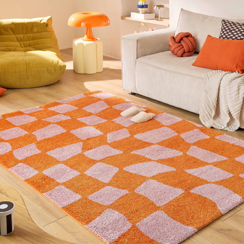 Tapis rétro à damier orange 120x160 cm - Nahia