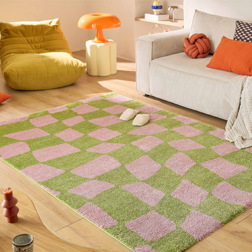 Tapis rétro à damier vert 120x160 cm - Nahia