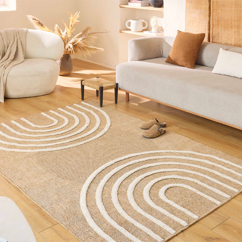 Tapis aspect jute motif arc-de-cercle beige 160x230 cm - Juno