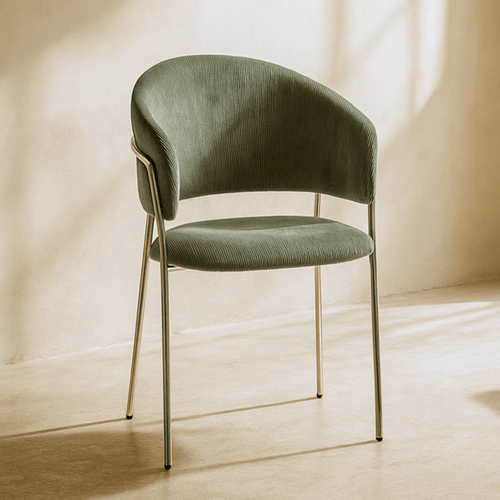 Lot de 2 chaises en velours côtelé vert kaki et piètement chromé - Isya