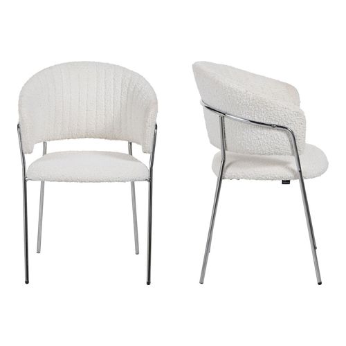 Lot de 2 chaises en tissu bouclé beige et piètement chromé - Isya
