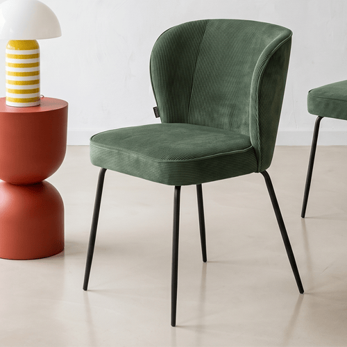 Lot de 2 chaises en velours côtelé vert kaki - Tara