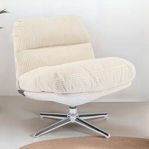 Fauteuil pivotant en velours cotelé beige et piètement chromé - Julia