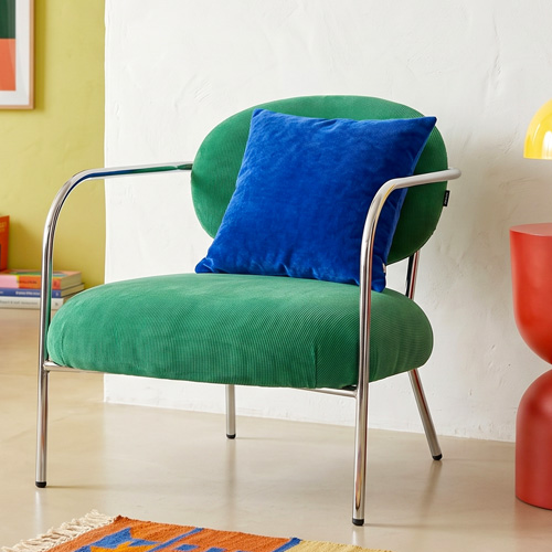 Fauteuil en velours côtelé vert électrique et piètement chromé - Léon