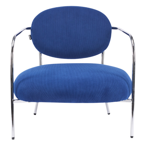 Fauteuil en velours côtelé bleu électrique et piètement chromé - Léon