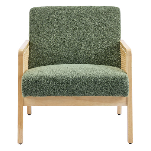 Fauteuil en cannage et tissu bouclé vert - Mani