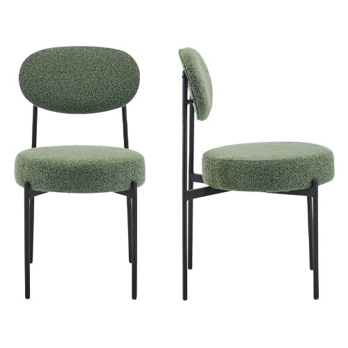 Lot de 2 chaises en tissu bouclé vert, piètement métal noir - Evora