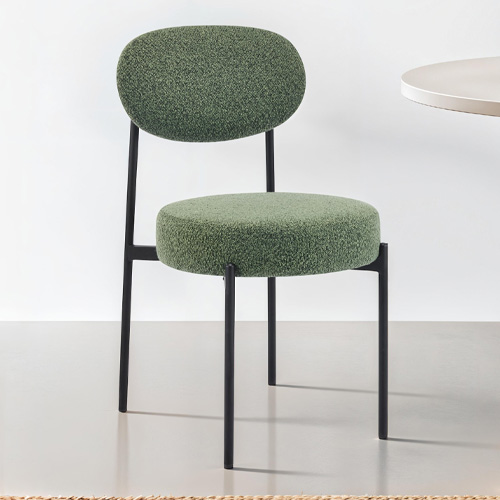 Lot de 2 chaises en tissu bouclé vert, piètement métal noir - Evora