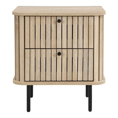 Table de chevet 2 tiroirs rainurés couleur chêne L50xH55 cm - Solna