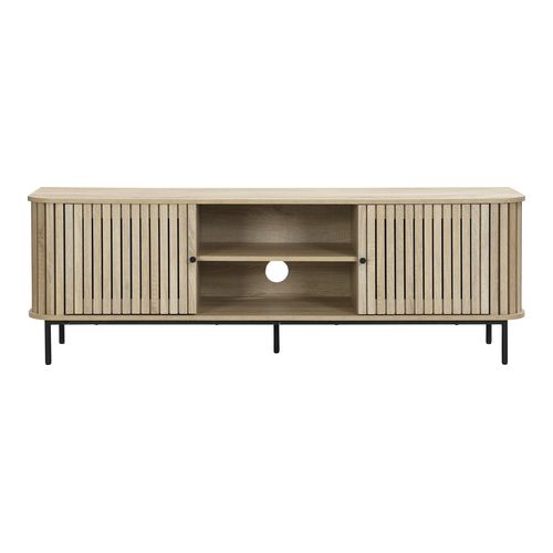 Meuble TV 2 portes rainurées couleur chêne L160xH55 cm - Solna