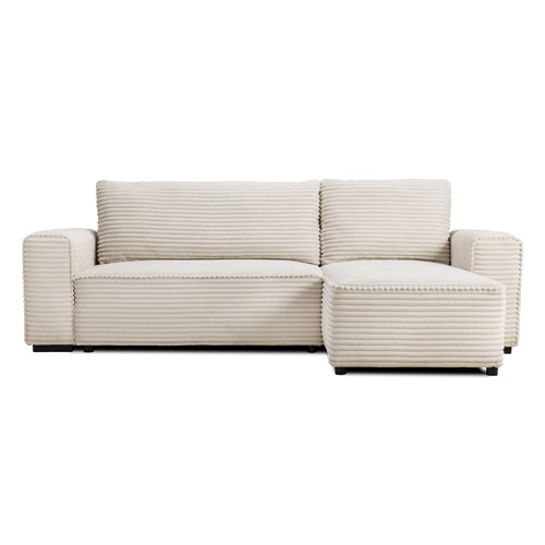 Canapé d'angle convertible réversible 3/4 places en velours gros côtelé beige - Farrow