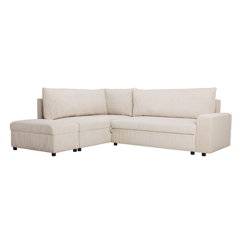 Canapé d'angle convertible réversible 4/5 places en velours côtelé beige - Malte