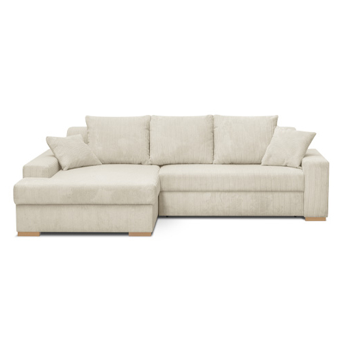 Canapé d'angle à gauche convertible 3/4 places en velours côtelé beige - Nyssa