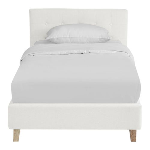 Lit adulte 90x190 cm avec tête de lit capitonnée en tissu beige - Milo