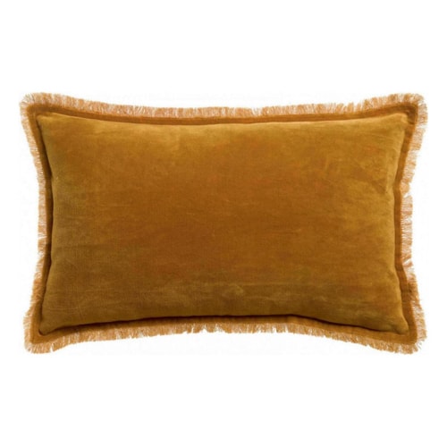 Coussin à frange en velours jaune safran 30 x 50 cm - Fara