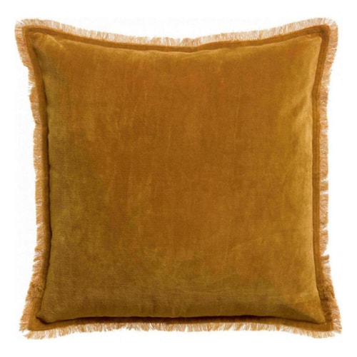 Coussin à frange en velours jaune safran 45 x 45 cm - Fara